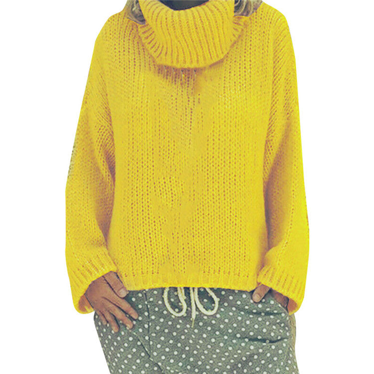 Dame grovstrik pullover med høj krave Stilla