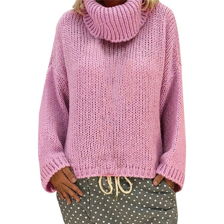 Dame grovstrik pullover med høj krave Stilla