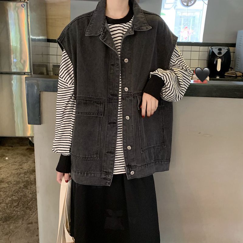 Dame afslappet denim vest med rummelige lommer Stilla
