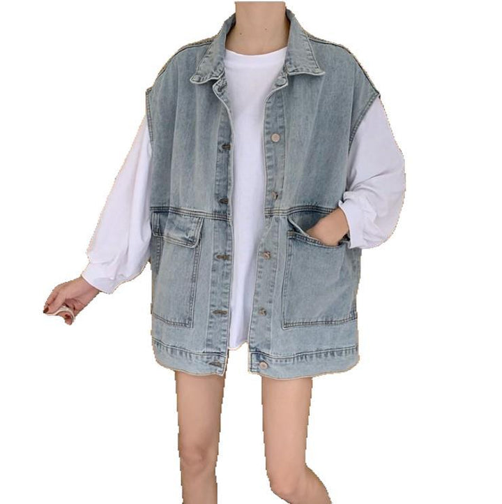 Dame afslappet denim vest med rummelige lommer Stilla