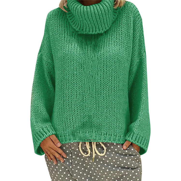 Dame grovstrik pullover med høj krave Stilla