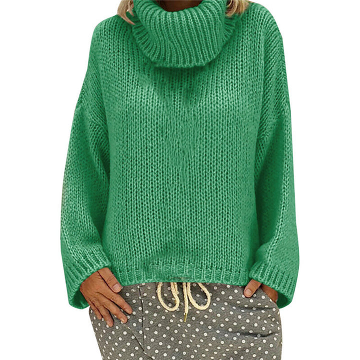 Dame grovstrik pullover med høj krave Stilla
