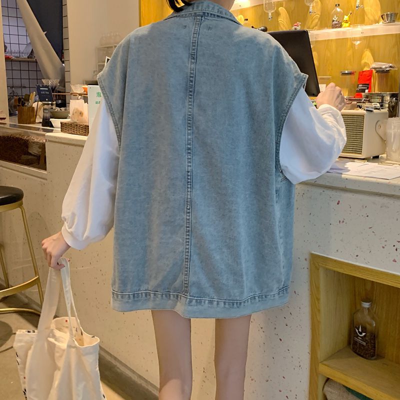 Dame afslappet denim vest med rummelige lommer Stilla