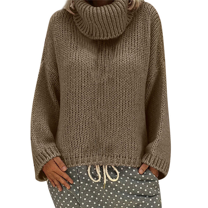 Dame grovstrik pullover med høj krave Stilla