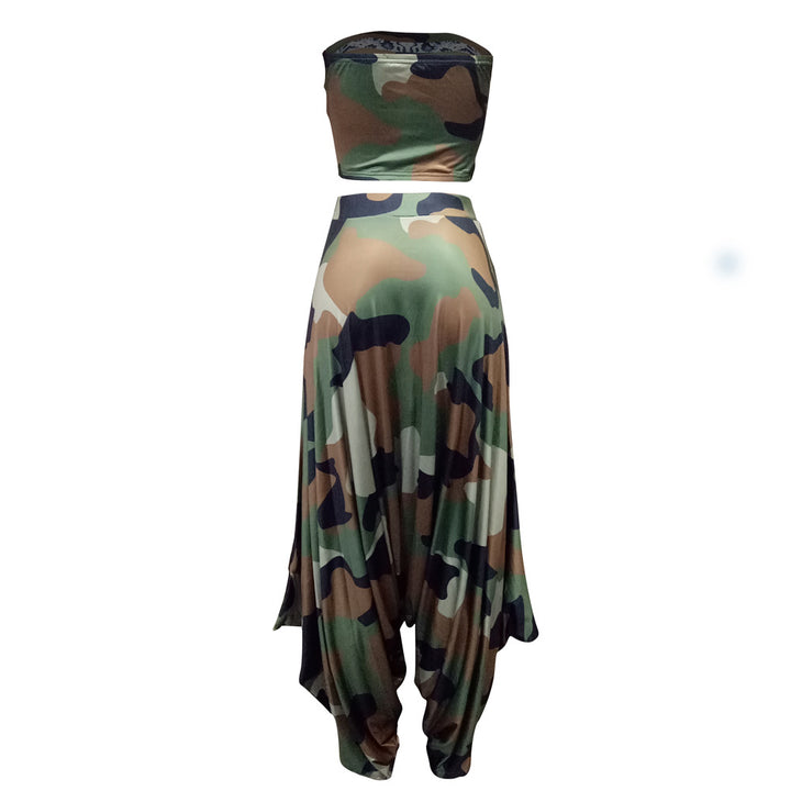 Damer Elegant Jumpsuit med asymmetrisk design og camouflage-mønster Stilla