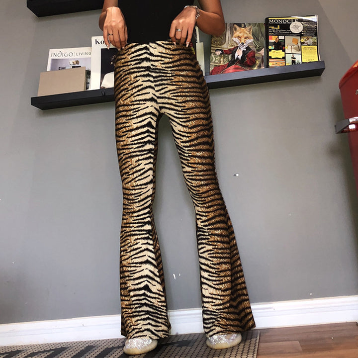 Dame Flared Leggings i leopardmønster med høj talje og elastisk stof Stilla