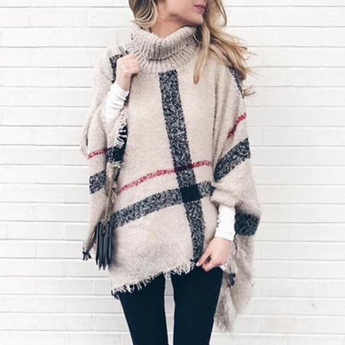 Kvindernes strikkede poncho med asymmetrisk snit og fashionable krave Stilla