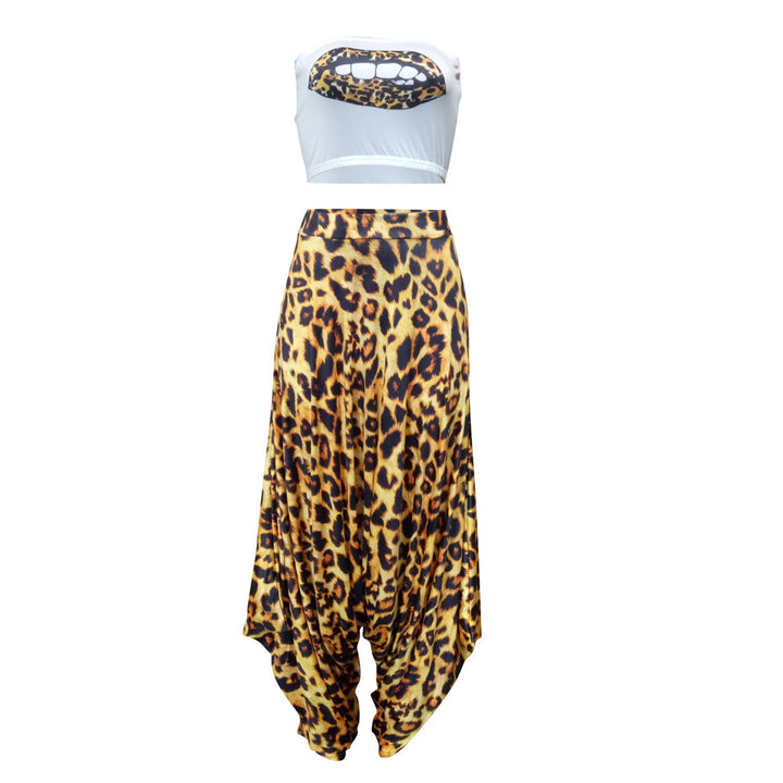 Dame Elegant Jumpsuit med leopardmønster og bandeau overdel Stilla