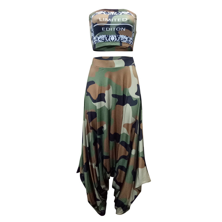 Damer Elegant Jumpsuit med asymmetrisk design og camouflage-mønster Stilla