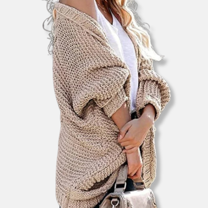 Stilla | Uld Oversized Cardigan Ribbede Åben Frontlommer Cardigan