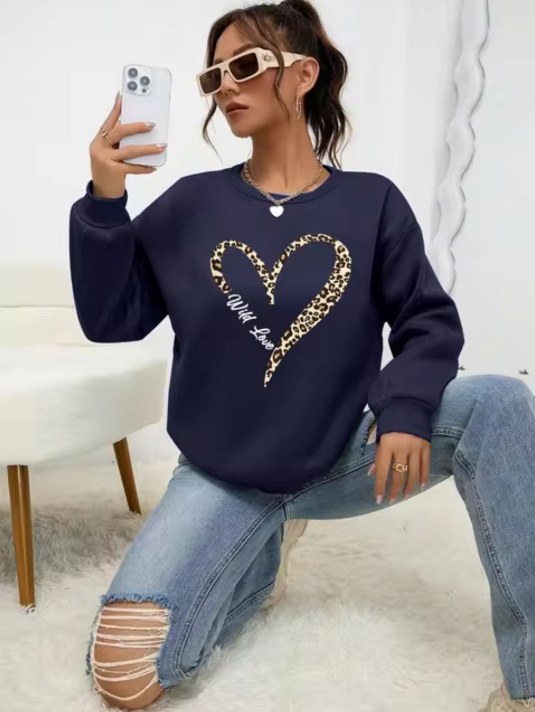 Stilla | Bomulds T-shirt Med Leopard-Hjerteprint