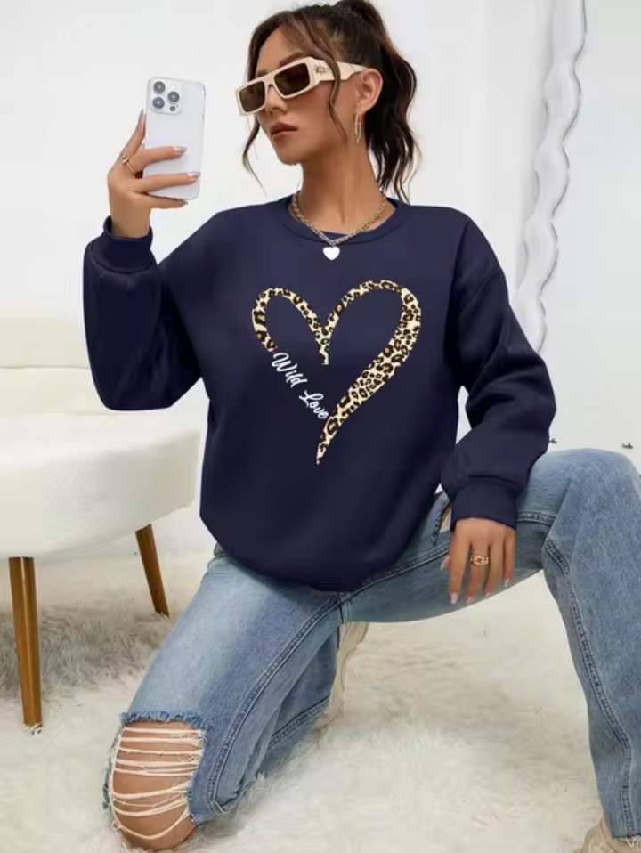 Stilla | Bomulds T-shirt Med Leopard-Hjerteprint