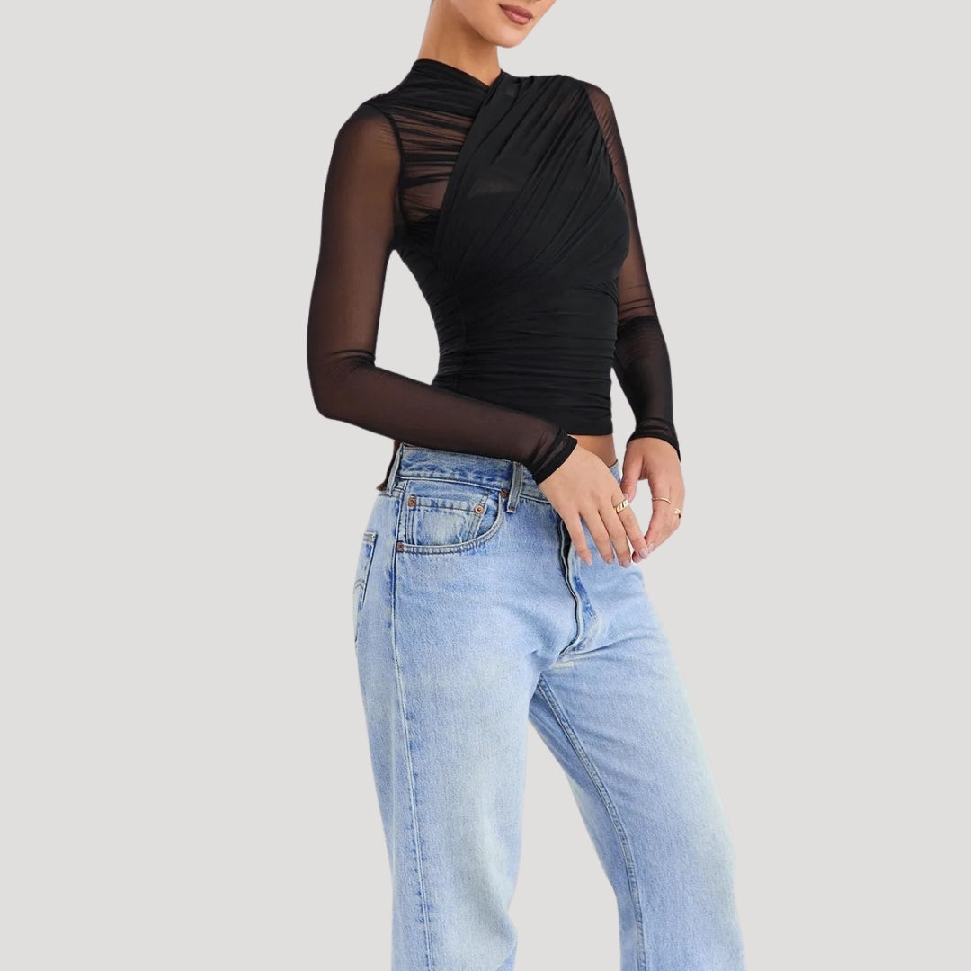 Stilla | Gennemsigtig Mesh Langærmet Wrap Top