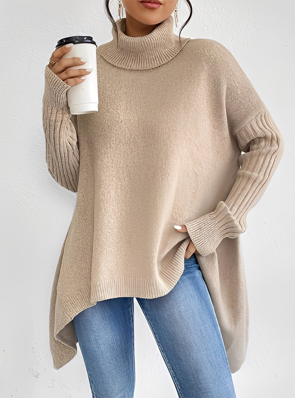 Stilla | Elegant Lang Damepullover med Rullekrave