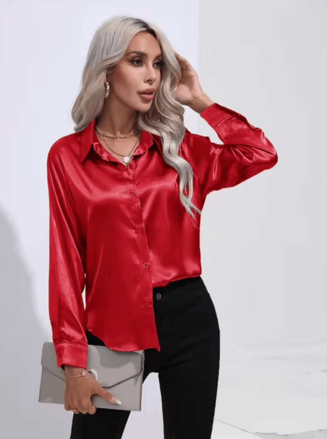 Stilla | Satin Bluse med Lange Ærmer