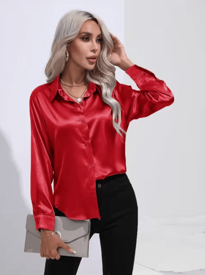 Stilla | Satin Bluse med Lange Ærmer