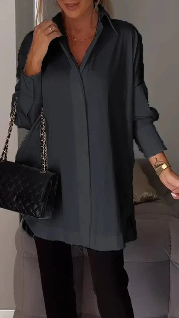 Stilla | Oversize Skjortebluse med Rullede Ærmer