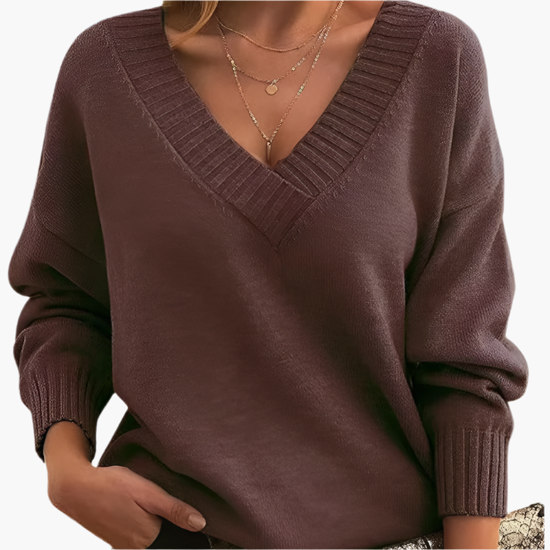 Stilla | V-Udskæring Sweatshirt - Elegant Strikpullover I Oversize-Stil til Hverdag & Kontor
