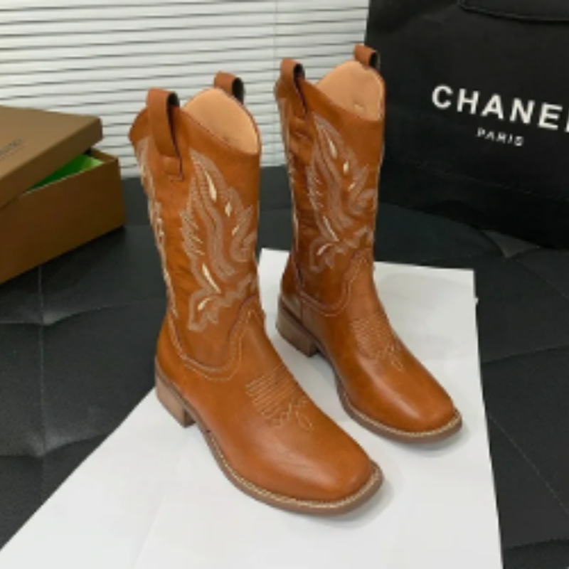 Skovae | Western stil støvler dame med spids tå og blokhæl, cowboy støvler dame