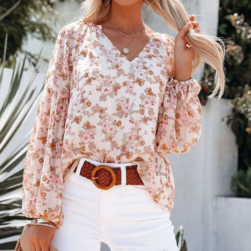 Stilla | Let blomstret bluse med trompetærmer