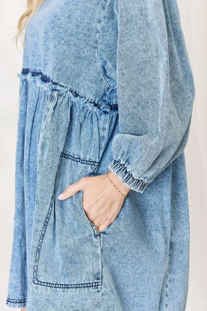 Stilla | Full Size Oversized Denim Babydoll Kjole