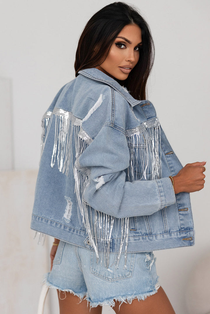 Stilla | Frynset Trim Slidset Knaplukket Denimjakke