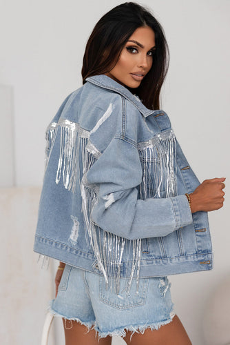 Stilla | Frynset Trim Slidset Knaplukket Denimjakke