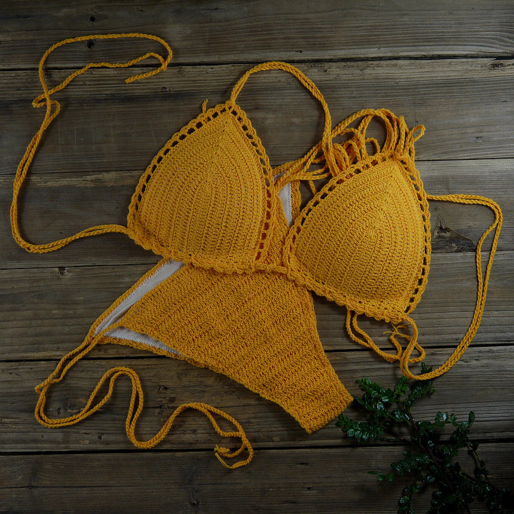 Dame triangel-bikini med hæklede detaljer Stilla