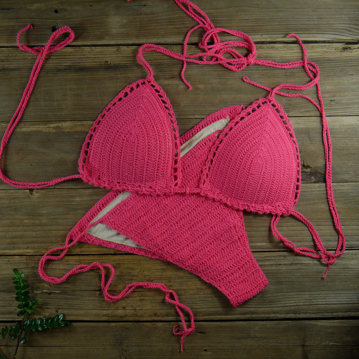 Dame triangel-bikini med hæklede detaljer Stilla