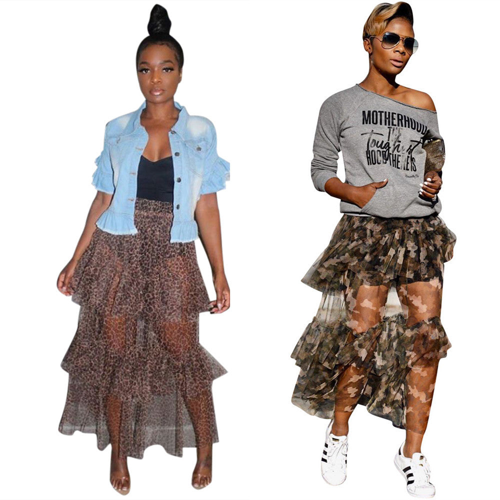 Dame Elegant Tulle Nederdel med lagdelt Camouflage-design Stilla