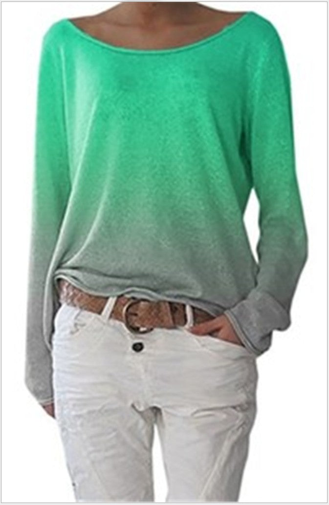 Kvindernes Oversized Sweater med Ombre Design og Bred Rund Udhuling Stilla