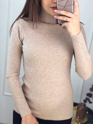 Dame rullekravepullover lavet af fin ribstrik Stilla