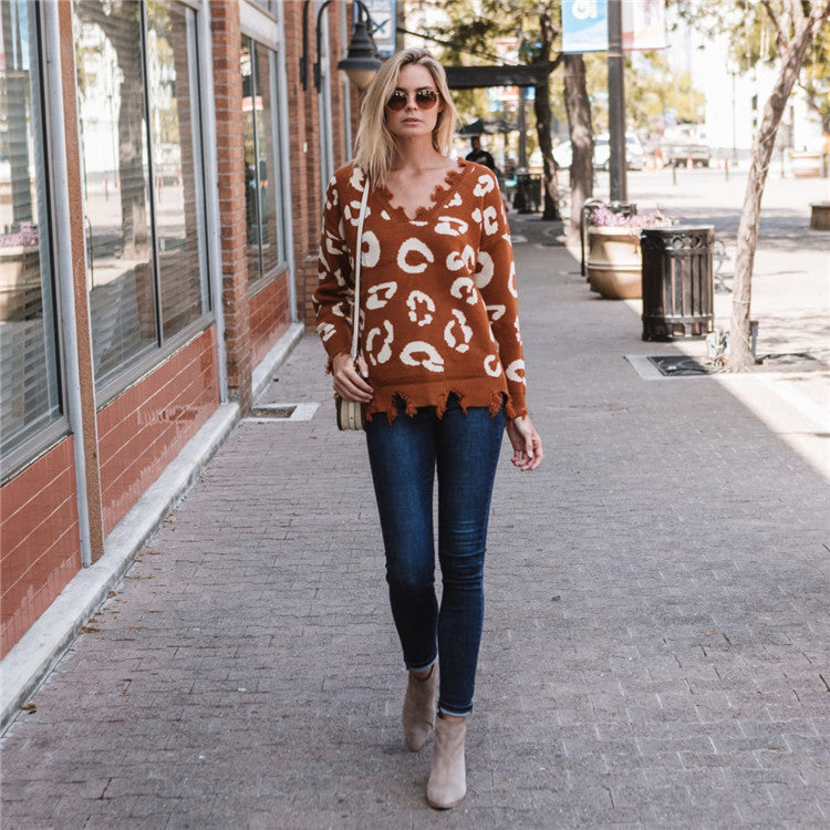 Dame moderigtig strikpullover med afslappet batiklook og frynset kant Stilla