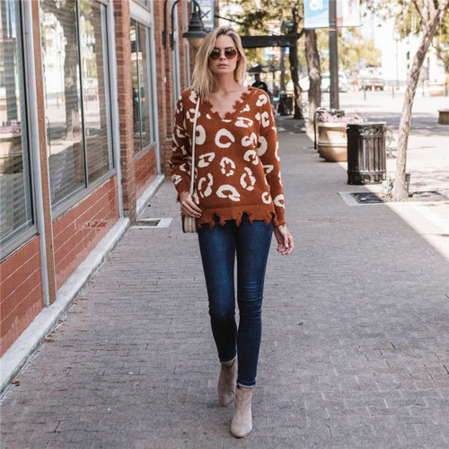 Dame moderigtig strikpullover med afslappet batiklook og frynset kant Stilla