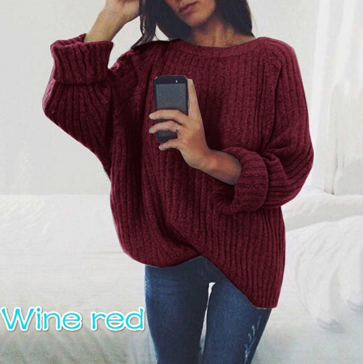 Dame Oversized Strikket Sweater med Ribbet Design og Bred Ærmer Stilla