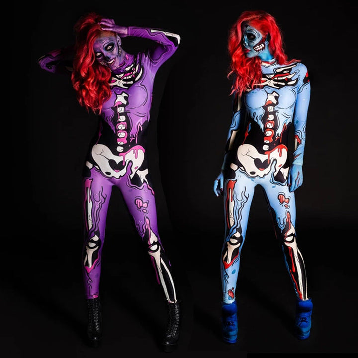 Dame heldragt med kreativt skeletdesign og livlige farver Skovae