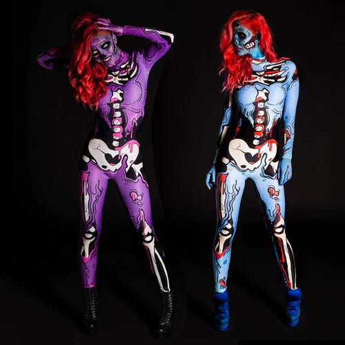 Dame heldragt med kreativt skeletdesign og livlige farver Skovae