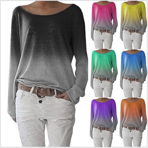 Kvindernes Oversized Sweater med Ombre Design og Bred Rund Udhuling Stilla