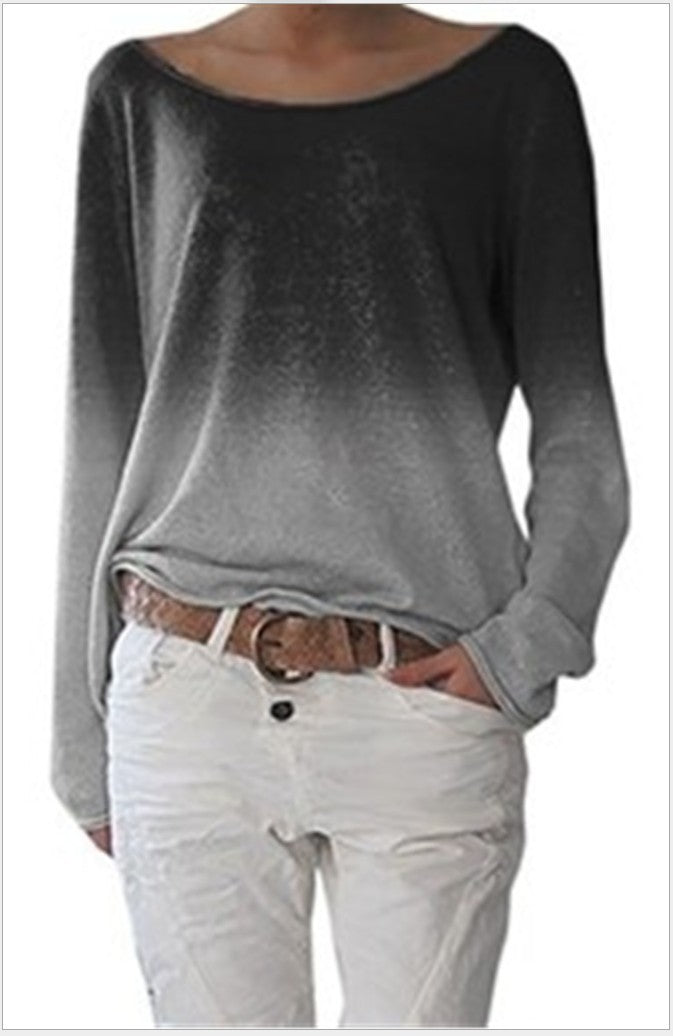 Kvindernes Oversized Sweater med Ombre Design og Bred Rund Udhuling Stilla