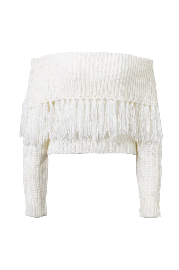 Dame Off-Shoulder Pullover med frynse-detalje Stilla