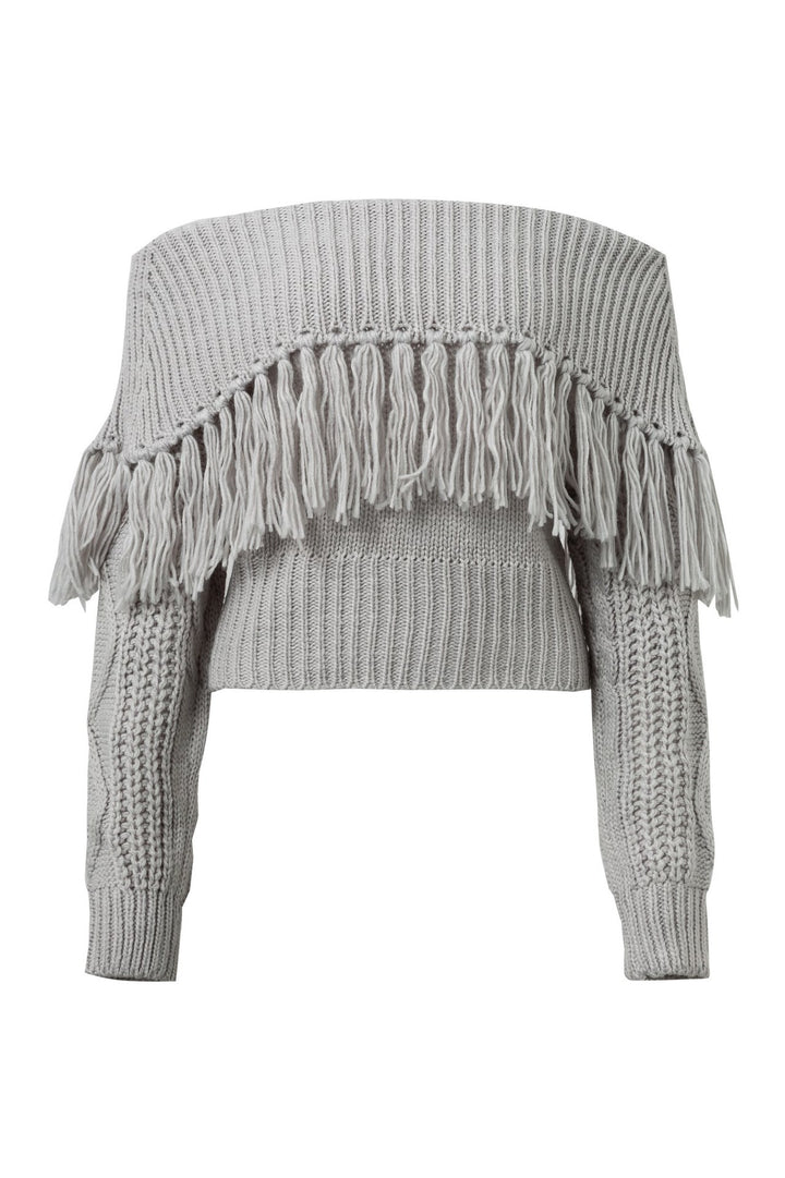 Dame Off-Shoulder Pullover med frynse-detalje Stilla