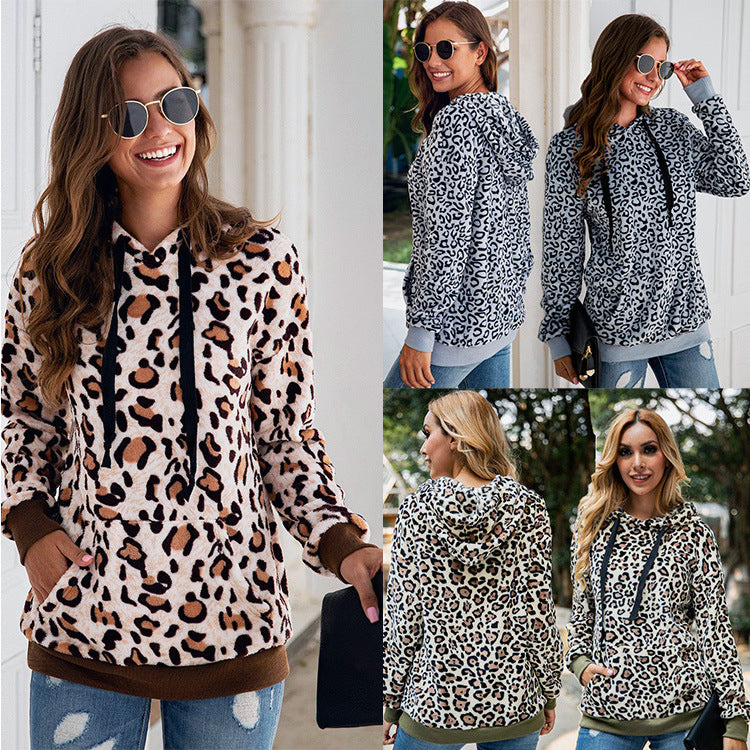 Dame Krammende Hoodie med leopardmønster og kængurulomme Stilla