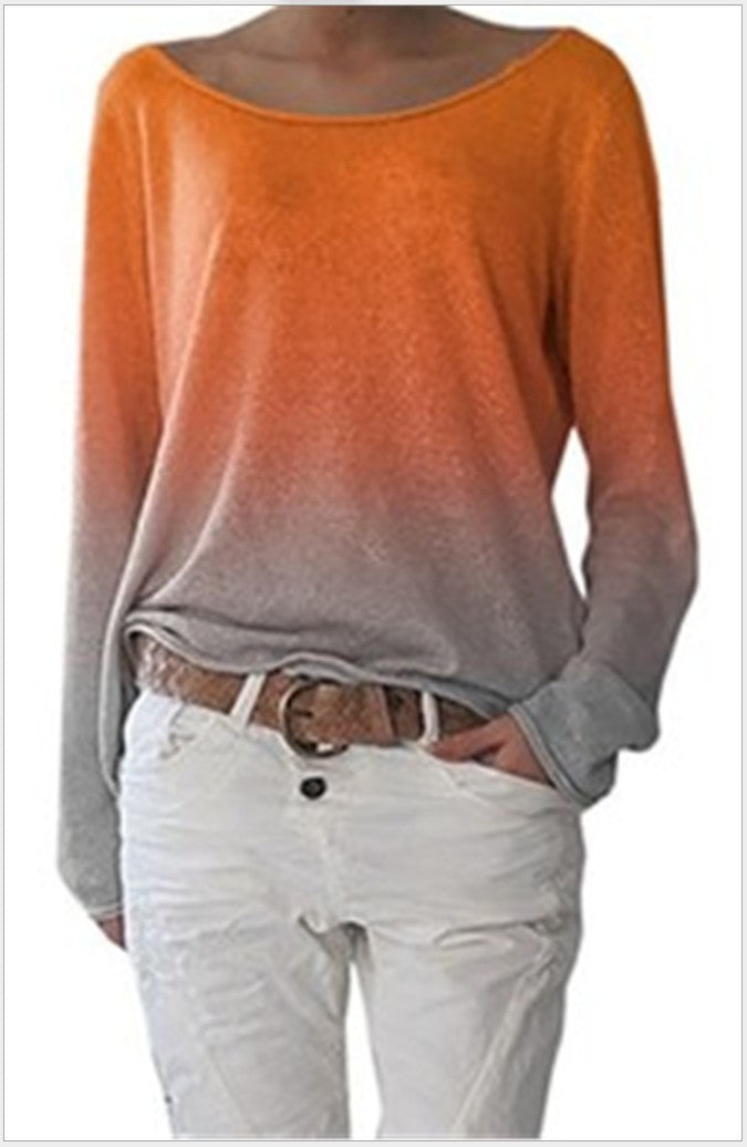 Kvindernes Oversized Sweater med Ombre Design og Bred Rund Udhuling Stilla