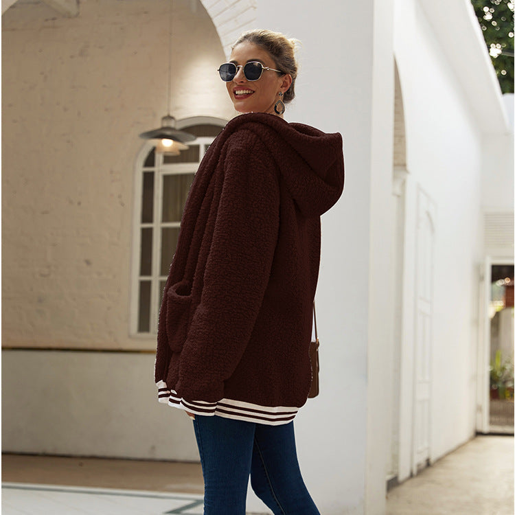 Dame Fleece-Hoodie i oversized snit med praktiske lommer og legende striber Stilla