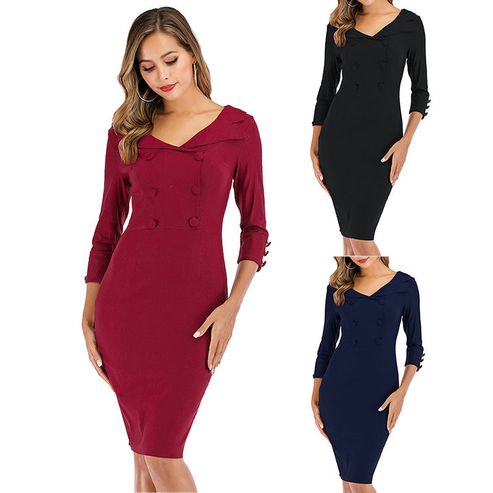 Damer Elegante Vokset kjole med struktureret krave og figursyet snit Stilla