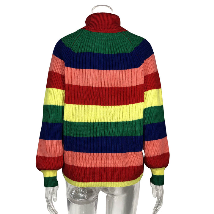 Dame stribet rullekrave sweater lavet af blød strik Stilla