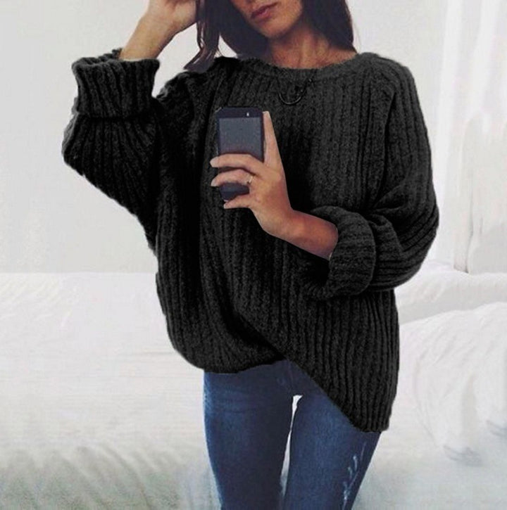 Dame Oversized Strikket Sweater med Ribbet Design og Bred Ærmer Stilla