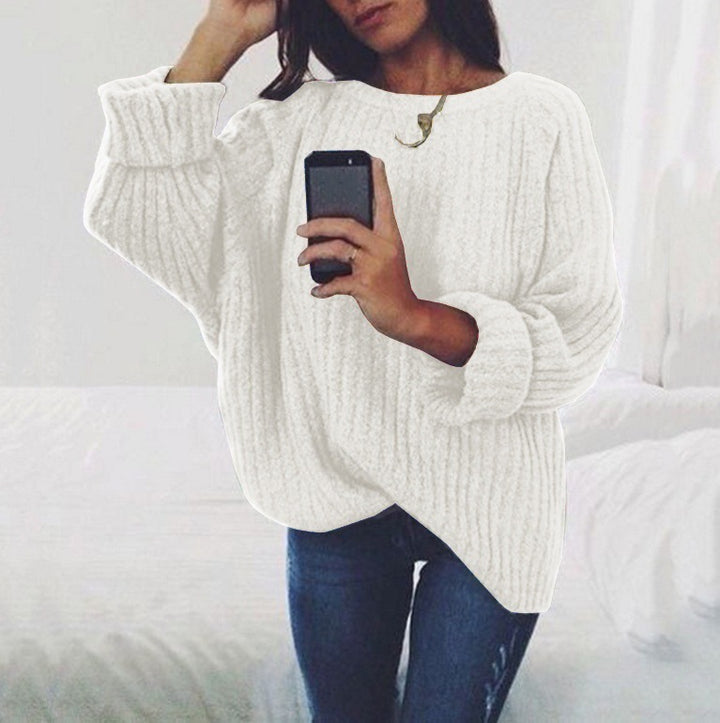 Dame Oversized Strikket Sweater med Ribbet Design og Bred Ærmer Stilla