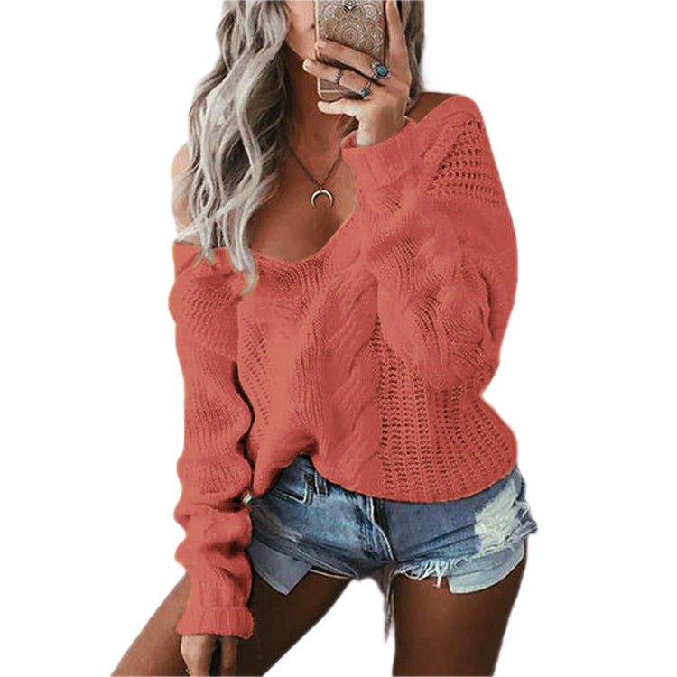 Kvinders chunky strikpullover med off-shoulder look og kabeldesign Stilla