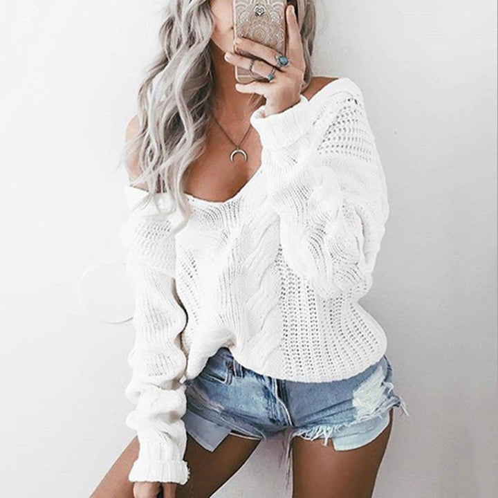 Kvinders chunky strikpullover med off-shoulder look og kabeldesign Stilla